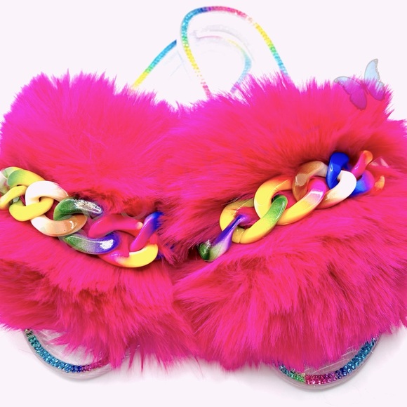 🎀NEW ARRIVAL🎀 Hot Pink w/chain Jelly Slides - Picture 2 of 5